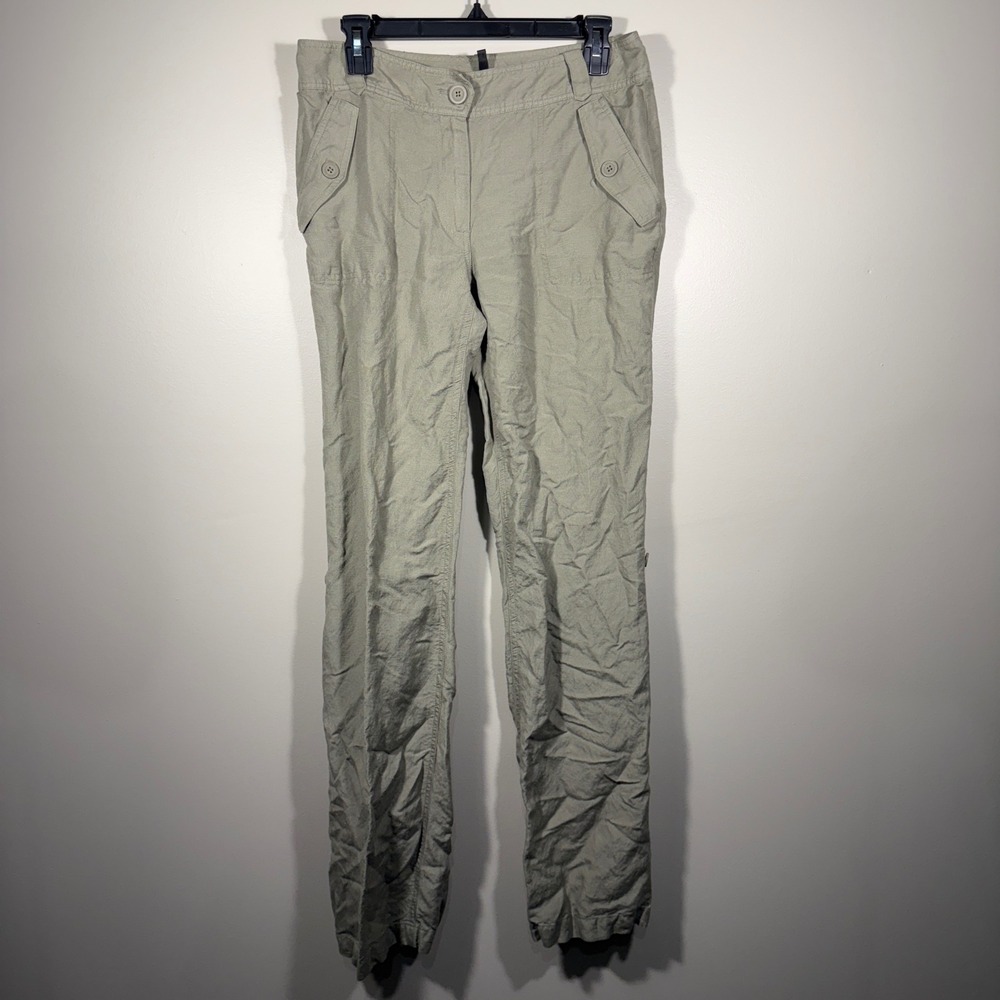 BCBG Paris Linen Blend Pants Women's Size 6 Olive Green Lightweight Casual‎